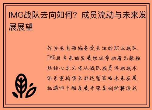 IMG战队去向如何？成员流动与未来发展展望